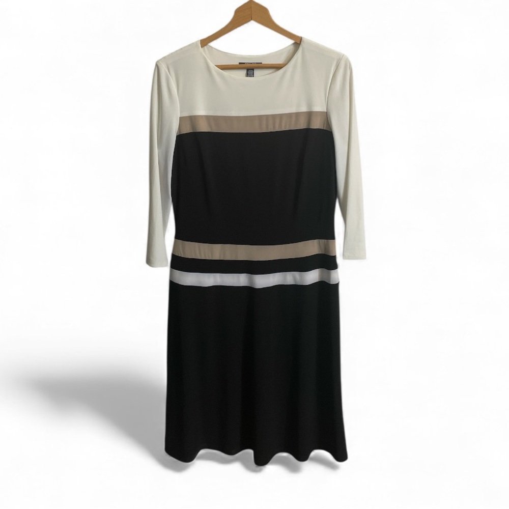 X1 - Large Lg Chaps Black and Cream Long Sleeve Dress
